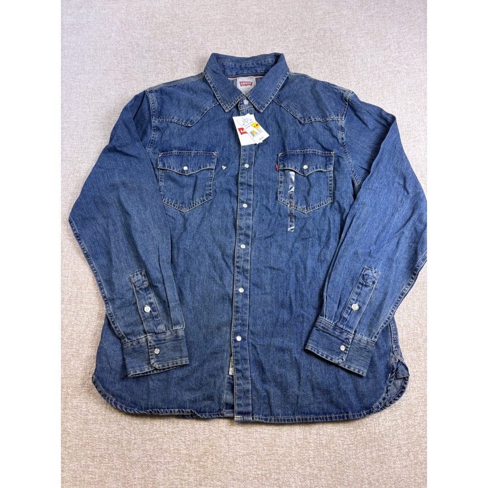 Levis Mens Western Denim Shirt XL Blue Pearl Snap Long Sleeve 3LYLW234 NWT